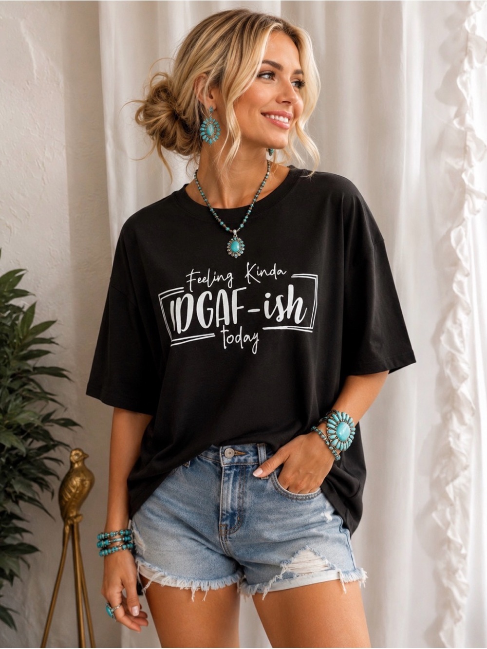 Black Graphic Tee "IDGAF-ish"